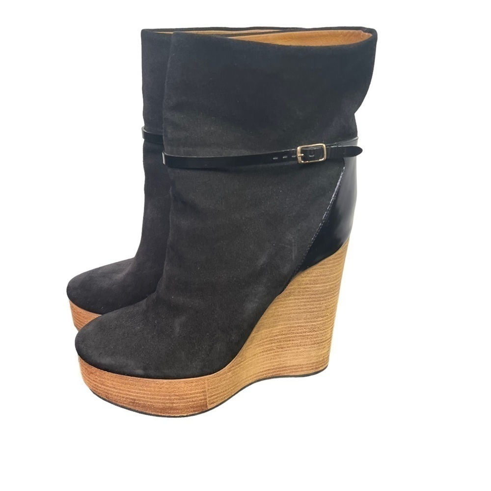 Chole Black Suede Wedge Bootie | Size 36.5